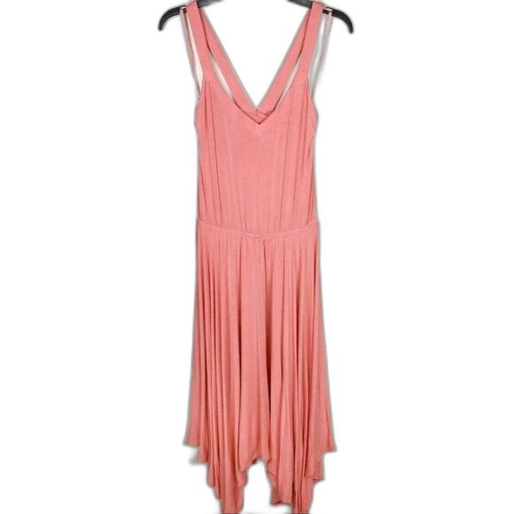 Sleeveless Flowy Dress Size S Cross Back Jersey Knit Coral Shark Bite Hem - Picture 2 of 9